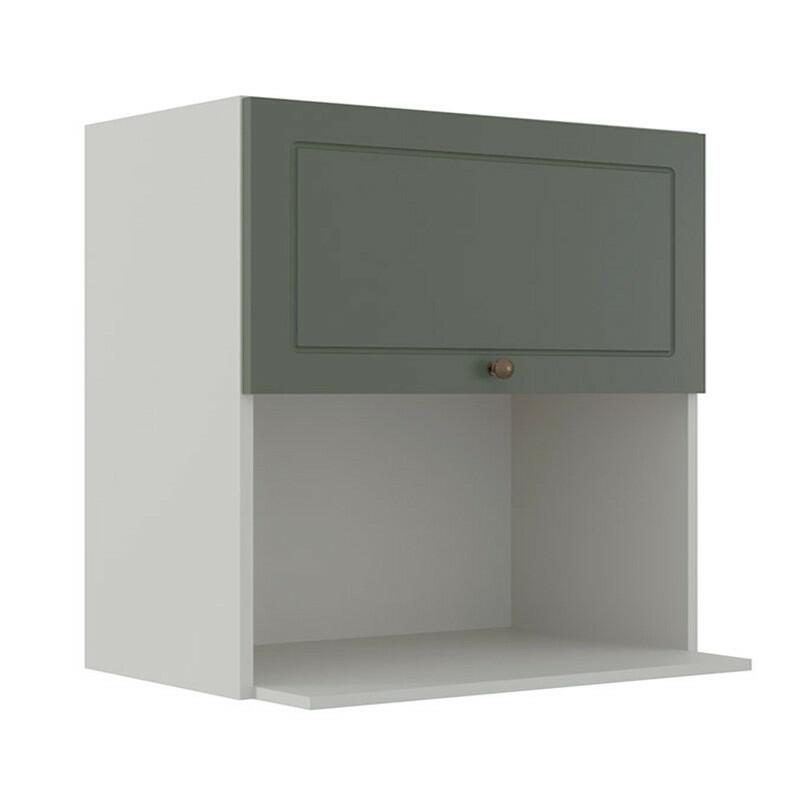 Módulo Armário Aéreo Nicho Micro-Ondas 68x70x43cm 100% MDF Cozinha Provence Robel Branco/Salvia Matte