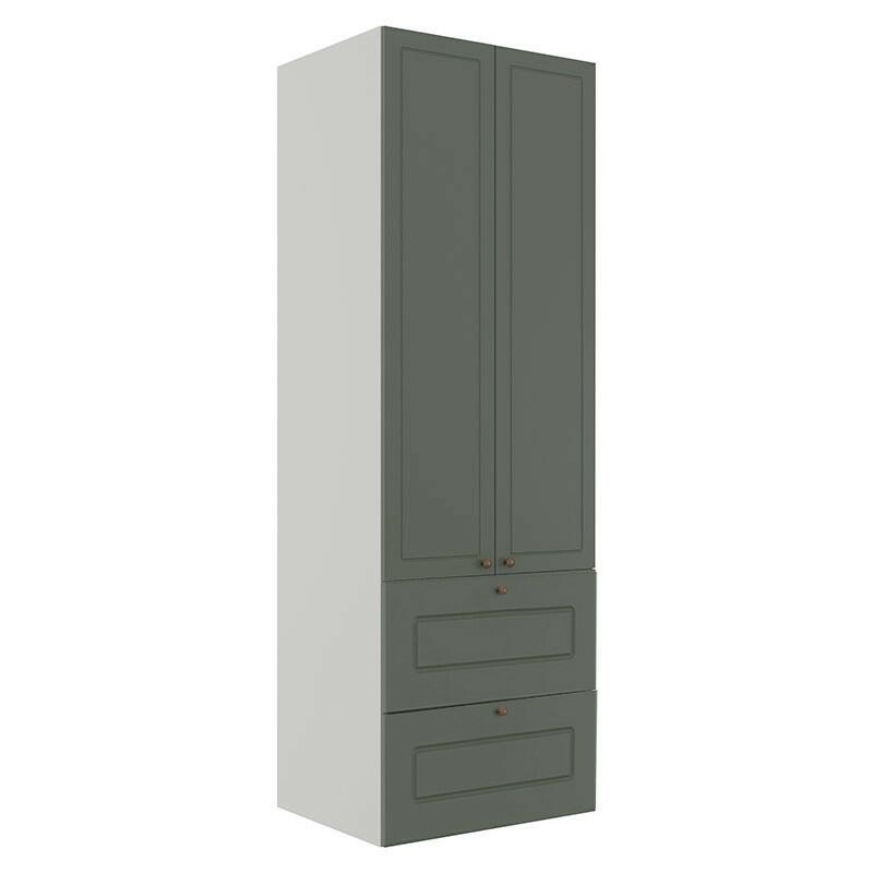 Módulo Paneleiro 172x70x56cm 2 Portas 2 Gavetas 100% MDF Cozinha Provence Robel Branco/Salvia Matte