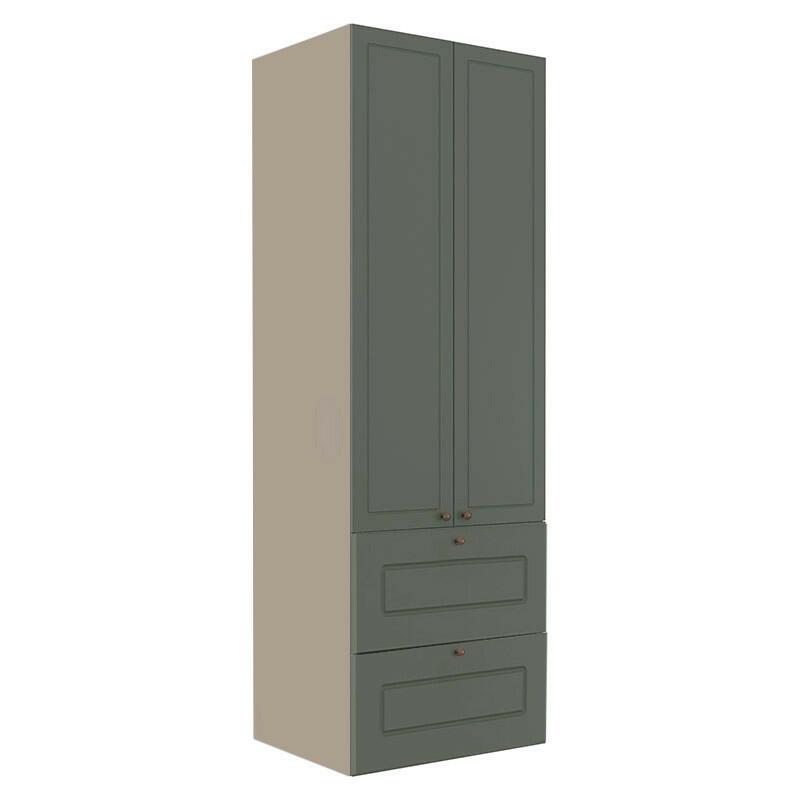 Módulo Paneleiro 172x70x56cm 2 Portas 2 Gavetas 100% MDF Cozinha Provence Robel Fendi/Salvia Matte