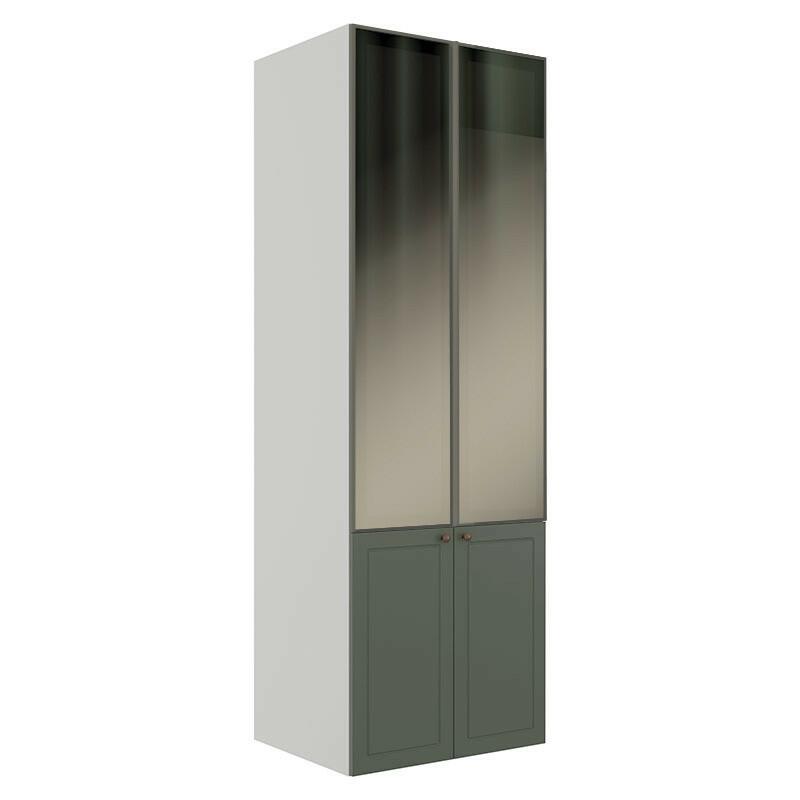 Módulo Paneleiro 208x70x56cm 4P Com Vidro Reflecta Cozinha Provence Robel Branco/Salvia Matte