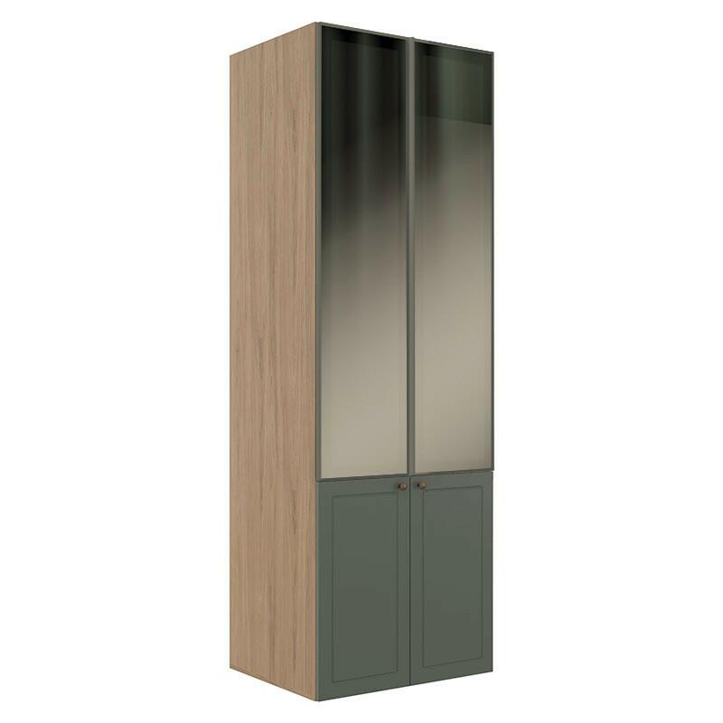 Módulo Paneleiro 208x70x56cm 4P Com Vidro Reflecta Cozinha Provence Robel Hanover/Salvia Matte