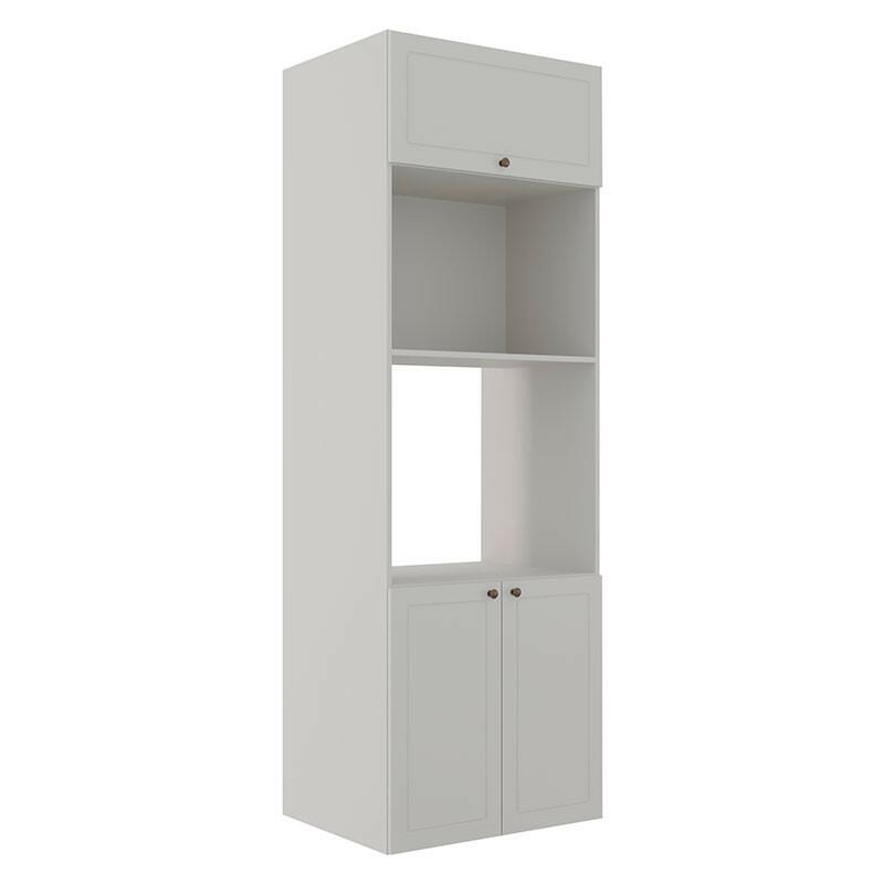 Módulo Torre Quente 208x70x56cm Micro-Ondas Forno 100% MDF Cozinha Provence Robel Branco/Branco Matte