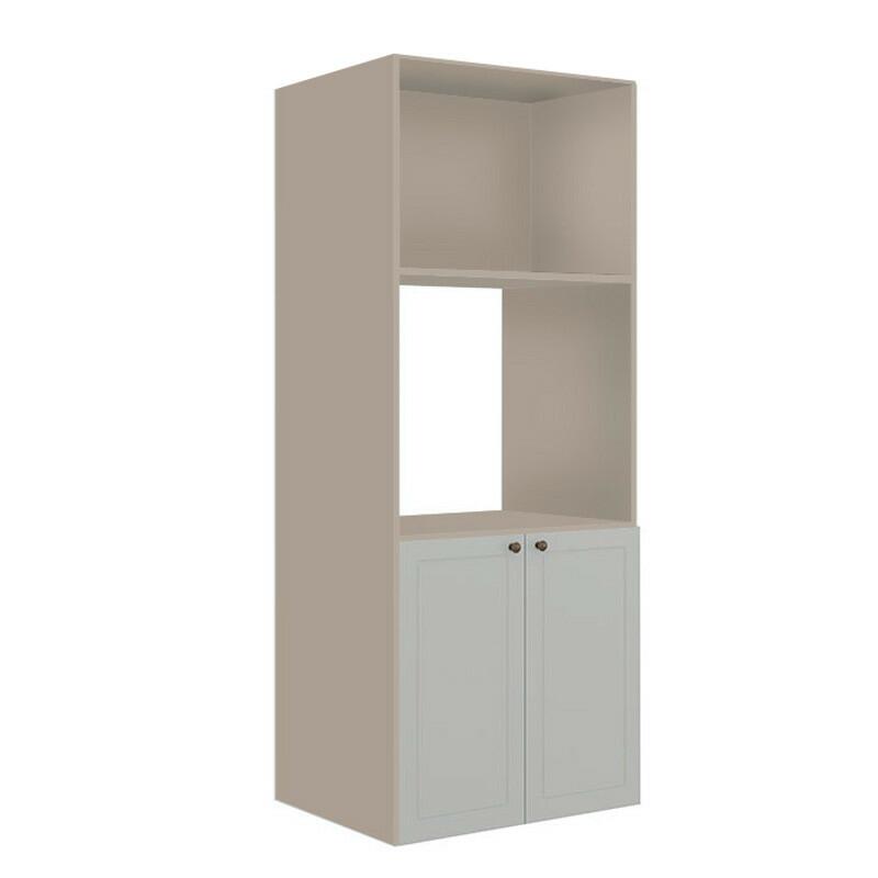 Módulo Torre Quente 172x70x56cm Micro-Ondas Forno 100% MDF Cozinha Provence Robel Fendi/Branco Matte