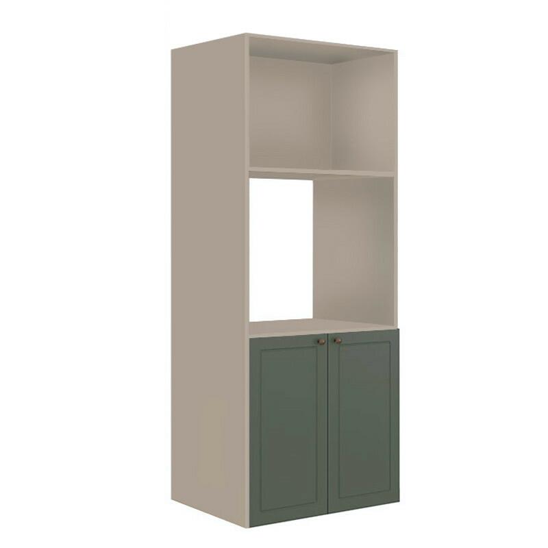 Módulo Torre Quente 172x70x56cm Micro-Ondas Forno 100% MDF Cozinha Provence Robel Fendi/Salvia Matte