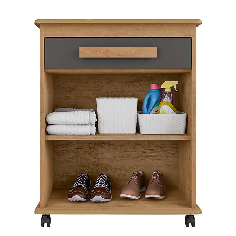 Buffet Balcão Pequeno Multiuso 75cm 2 Portas Chile RV Móveis Cinamomo/Grafite