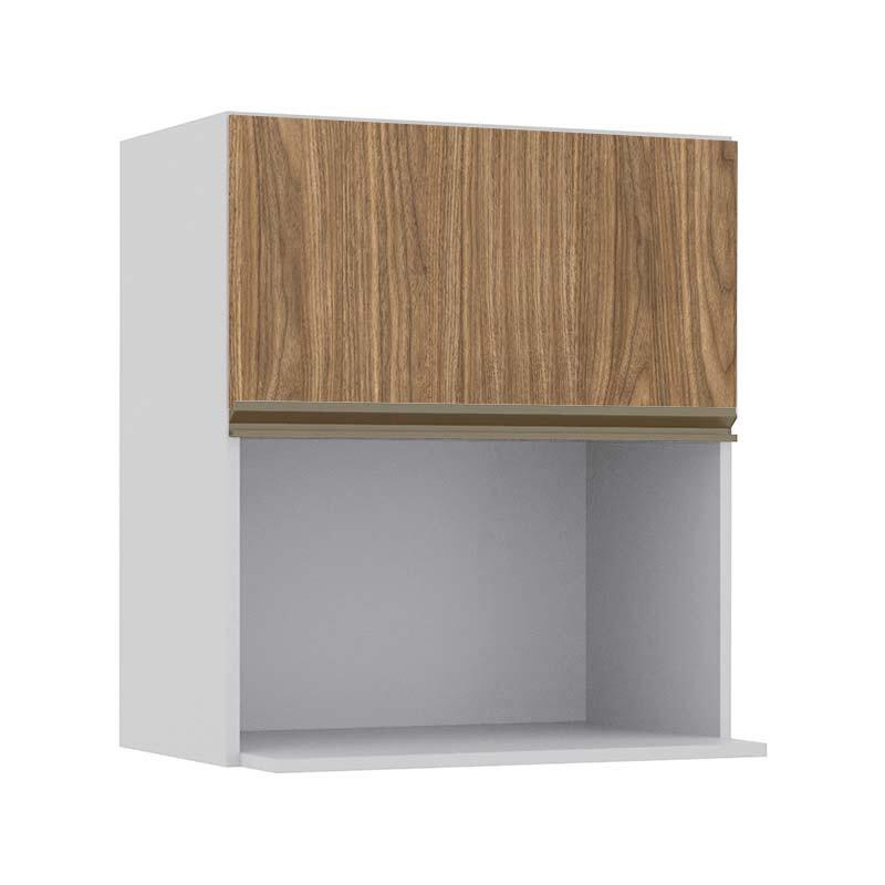 Módulo Armário Aéreo Nicho Micro-Ondas 68x60x43cm 100% MDF Cozinha Modulada Gold J Robel Branco/Amendoeira BP