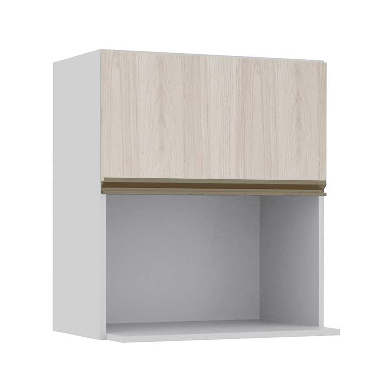 Módulo Armário Aéreo Nicho Micro-Ondas 68x60x43cm 100% MDF Cozinha Modulada Gold J Robel Branco/Aspen
