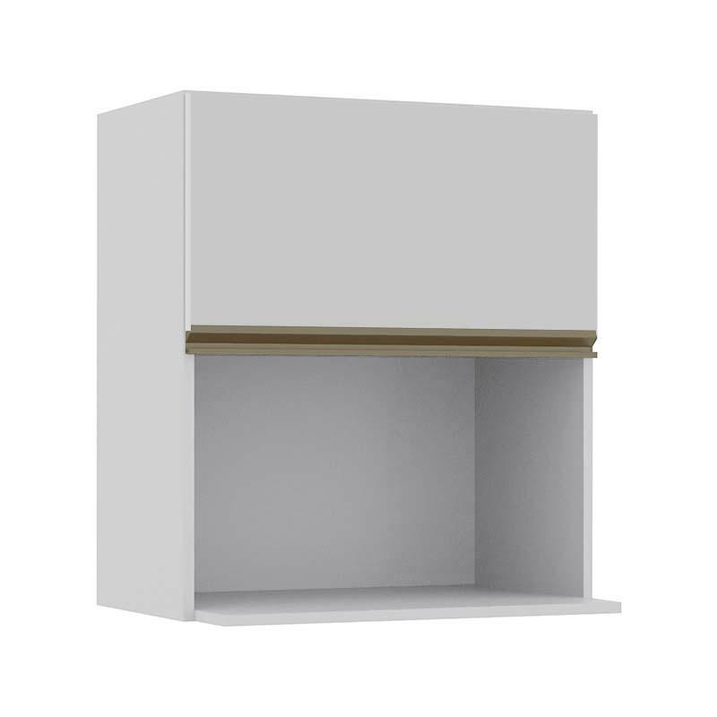 Módulo Armário Aéreo Nicho Micro-Ondas 68x60x43cm 100% MDF Cozinha Modulada Gold J Robel Branco/Branco Matte