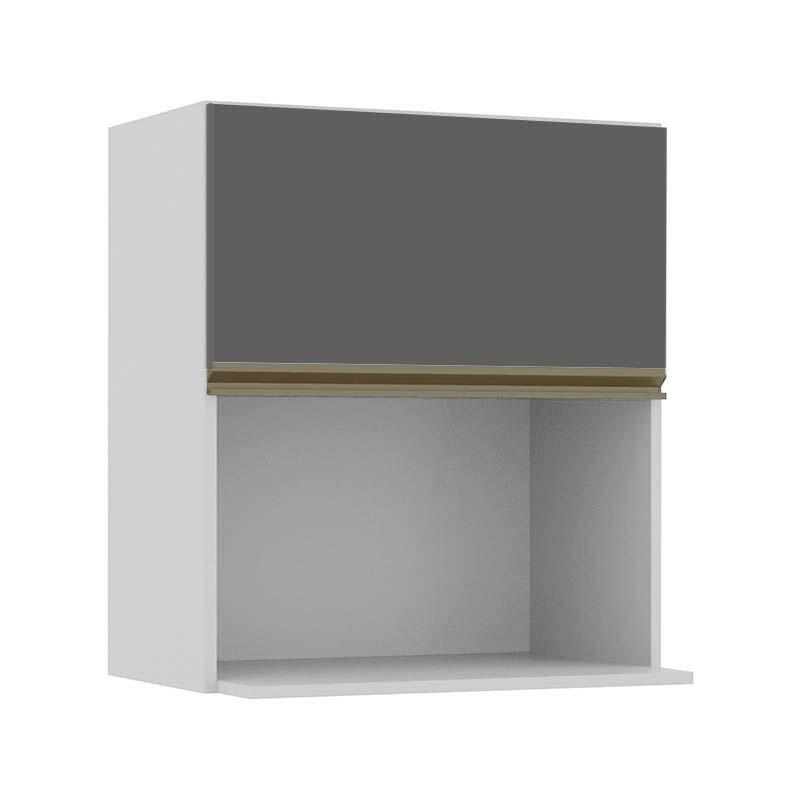 Módulo Armário Aéreo Nicho Micro-Ondas 68x60x43cm 100% MDF Cozinha Modulada Gold J Robel Branco/Cinza Matte