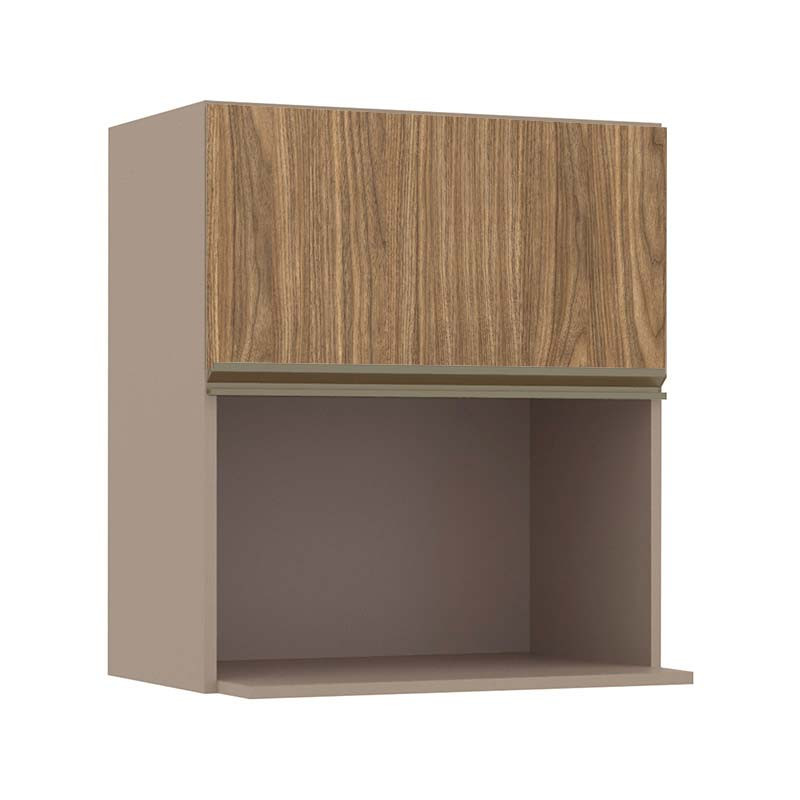 Módulo Armário Aéreo Nicho Micro-Ondas 68x60x43cm 100% MDF Cozinha Modulada Gold J Robel Fendi/Amendoeira BP