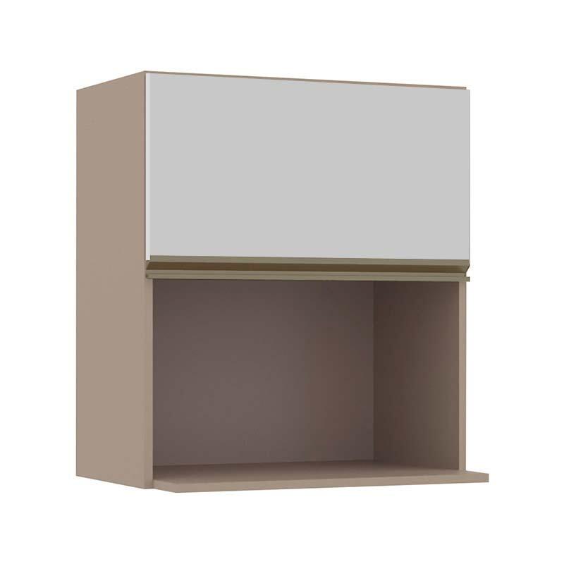 Módulo Armário Aéreo Nicho Micro-Ondas 68x60x43cm 100% MDF Cozinha Modulada Gold J Robel Fendi/Branco Matte