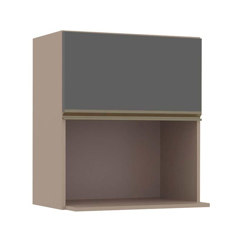 Módulo Armário Aéreo Nicho Micro-Ondas 68x60x43cm 100% MDF Cozinha Modulada Gold J Robel Fendi/Cinza Matte