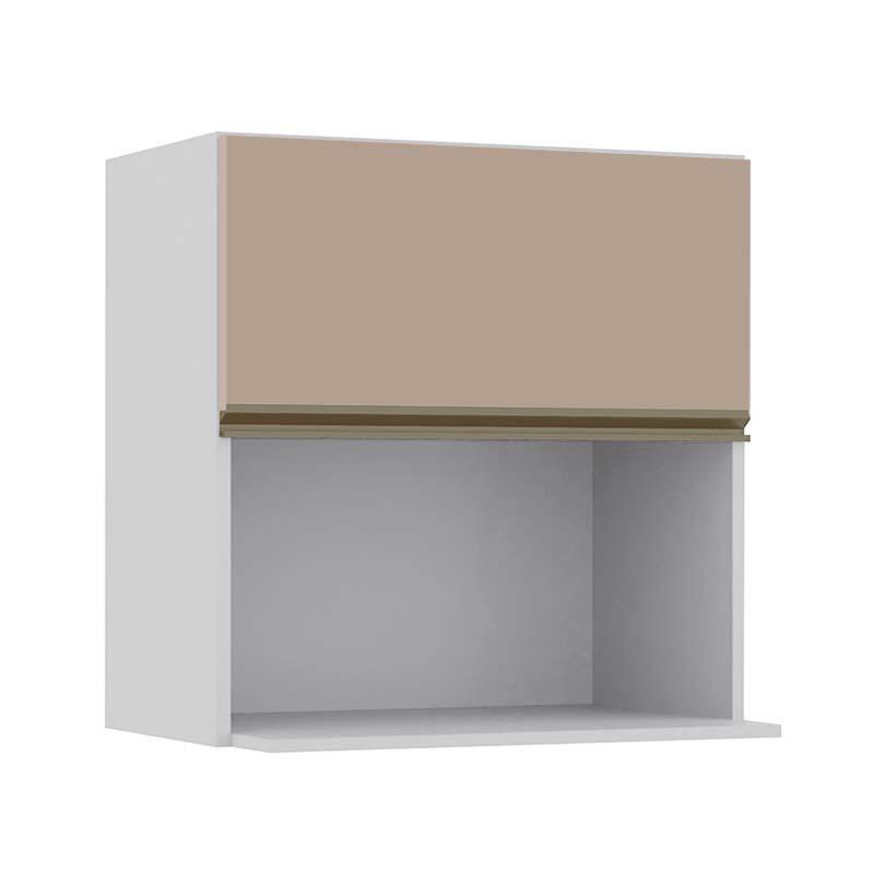 Módulo Armário Aéreo Nicho Micro-Ondas 68x70x43cm 100% MDF Cozinha Modulada Gold J Robel Branco/Fendi Matte
