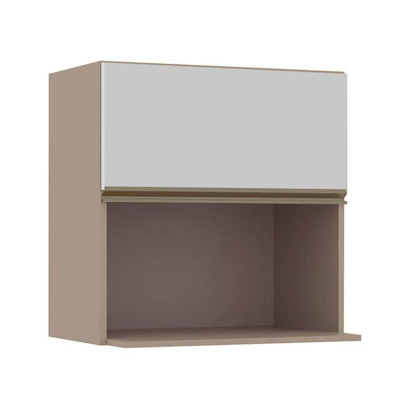 Módulo Armário Aéreo Nicho Micro-Ondas 68x70x43cm 100% MDF Cozinha Modulada Gold J Robel Fendi/Branco Matte