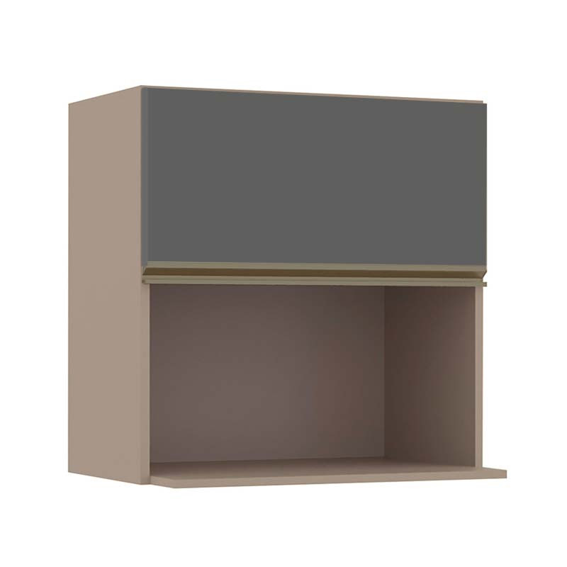 Módulo Armário Aéreo Nicho Micro-Ondas 68x70x43cm 100% MDF Cozinha Modulada Gold J Robel Fendi/Cinza Matte