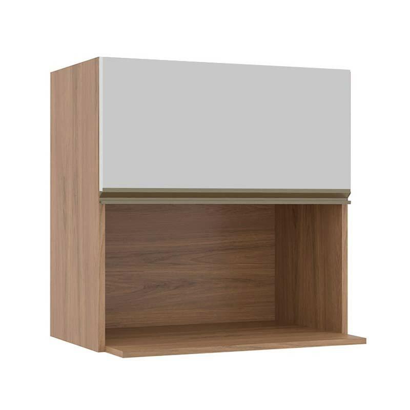 Módulo Armário Aéreo Nicho Micro-Ondas 68x70x43cm 100% MDF Cozinha Modulada Gold J Robel Hanover/Branco Matte
