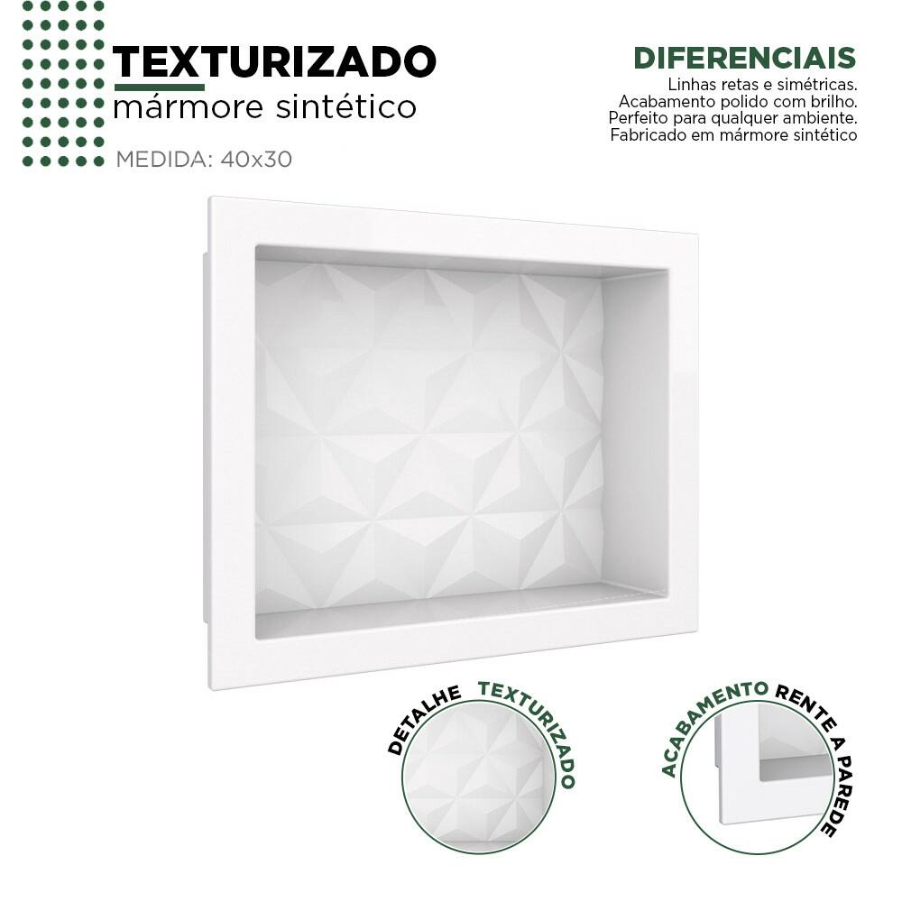 Nicho Para Banheiro 40x30x10 Mármore Sintético Cozimax Branco Textura