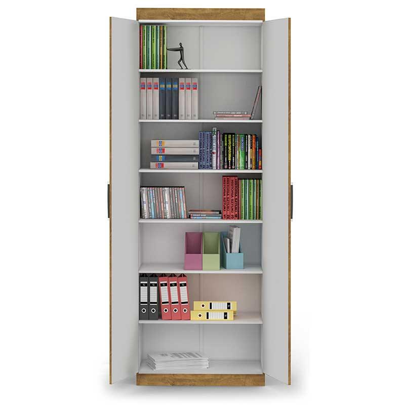 Organizador Multiuso Quarto Sala Escritório 2 Portas 204x70cm Delta Lukaliam Amendoa/Off White