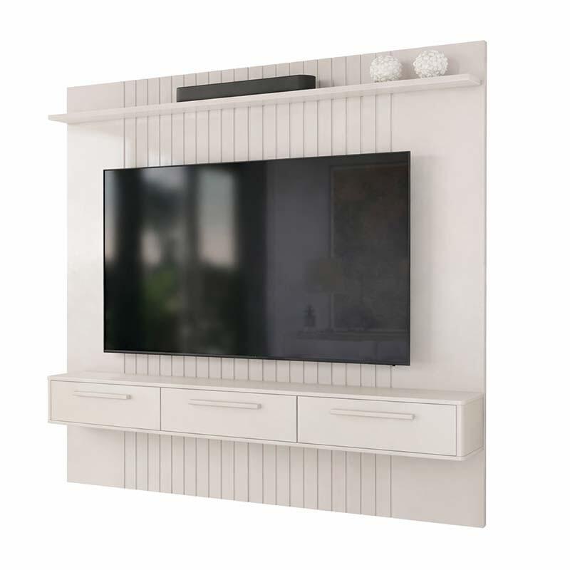 Painel Para TV 75" Frisado Atlas 186x180cm Bancada Bali Lukaliam Off White