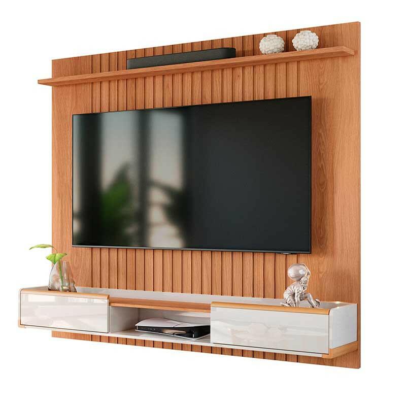 Painel Ripado Suspenso Para TV 70 Polegadas 186cm Atlas Lukaliam Jequitiba/Off White