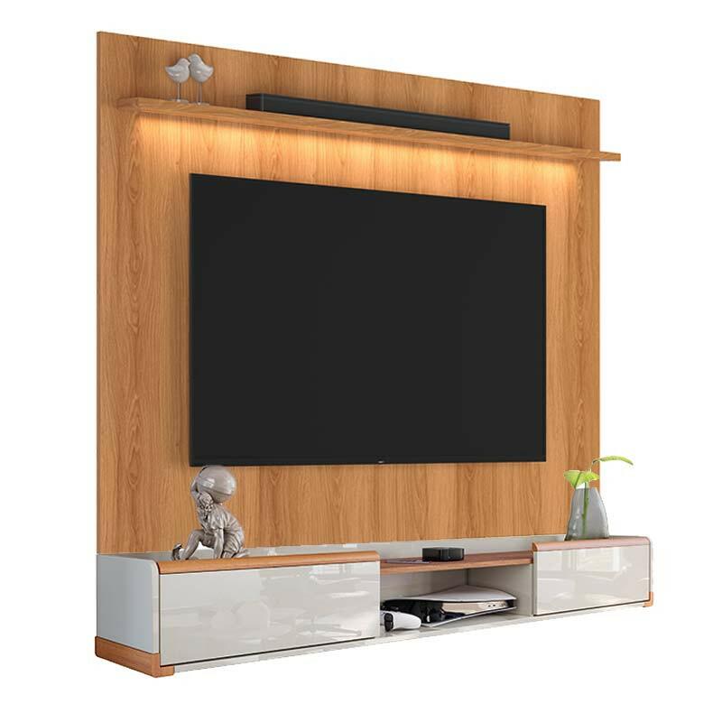 Painel Évora para TV 75” com Bancada Atlas 180cm Lukaliam Jequitiba/Off White
