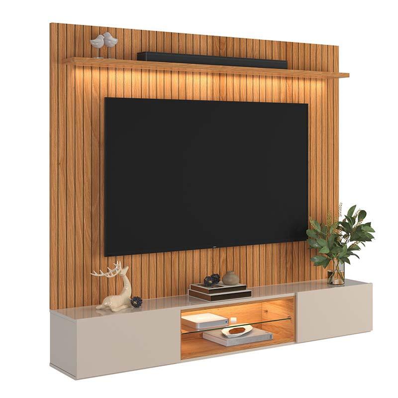 Painel Home para TV 75” com Bancada Évora 180cm Lukaliam Jequitiba 3D/Off White