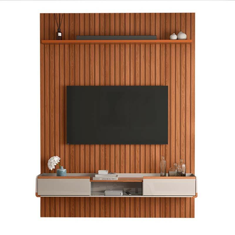 Painel Frisado 191x250cm Oslo Para TV 75 Bancada Atlas Lukaliam Jequitiba/Off White