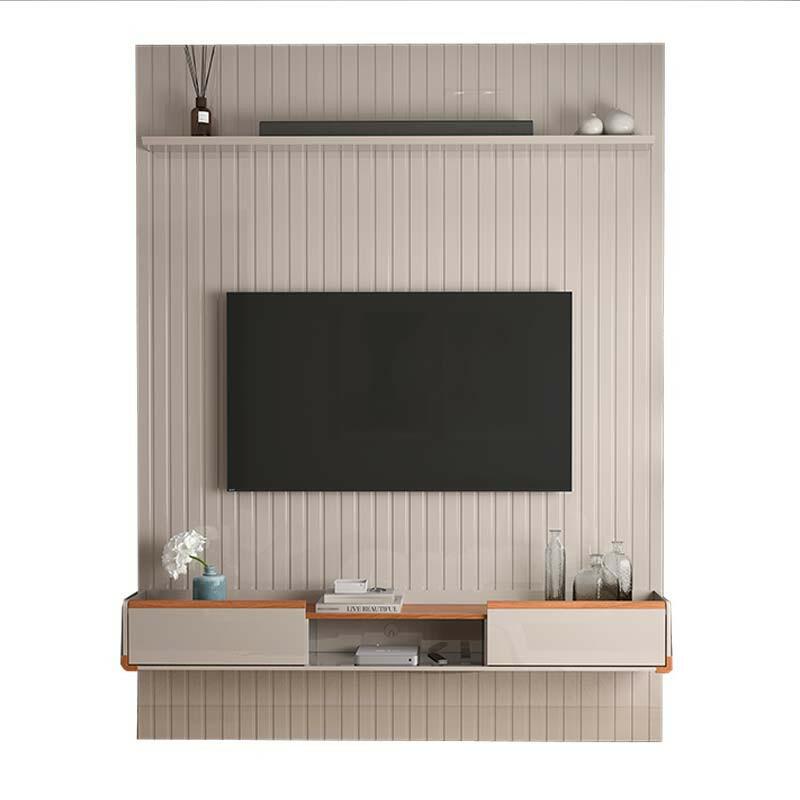 Painel Frisado 191x250cm Oslo Para TV 75 Bancada Atlas Lukaliam Off White/Jequitiba