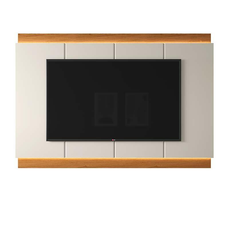 Painel Para TV até 75" Com Led Duplo 180cm Marrocos Lukaliam Off White/Jequitiba