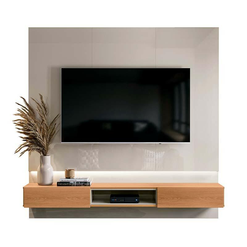 Painel Para TV 70 Polegadas 180cm Com LED Paris Lukaliam Off White Perolizado/Jequitiba