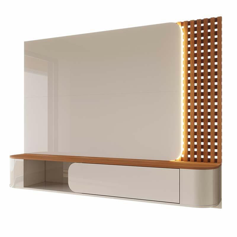 Painel Para TV 65" Ripado Com LED 183cm Alvorada Lukaliam Off White/Jequitiba