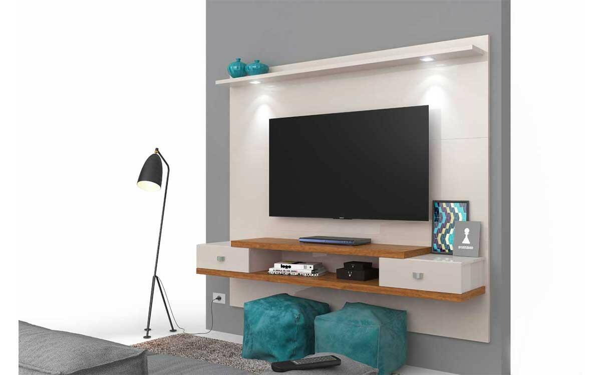 Painel Suspenso Para TV 60 Polegadas Vênus 1.8 Lukaliam Off White/Amêndoa