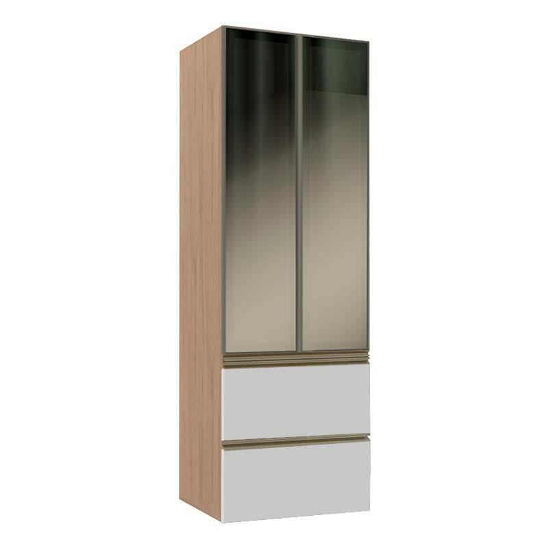 Módulo Paneleiro 172x70x56cm 2 Portas Vidro Reflecta 2 Gavetas 100% MDF Cozinha Modulada Gold J Robel Hanover/Branco Matte