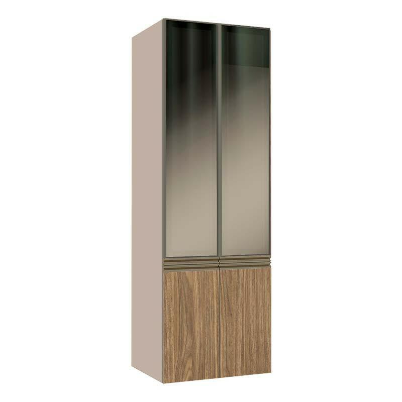 Módulo Paneleiro 70cm Vidro Reflecta 208x70x56cm 100% MDF Cozinha Modulada Gold J Robel Fendi/Amendoeira BP