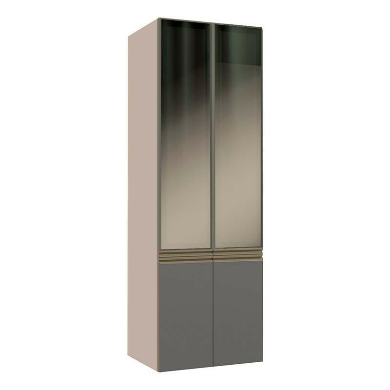 Módulo Paneleiro 70cm Vidro Reflecta 208x70x56cm 100% MDF Cozinha Modulada Gold J Robel Fendi/Cinza Matte