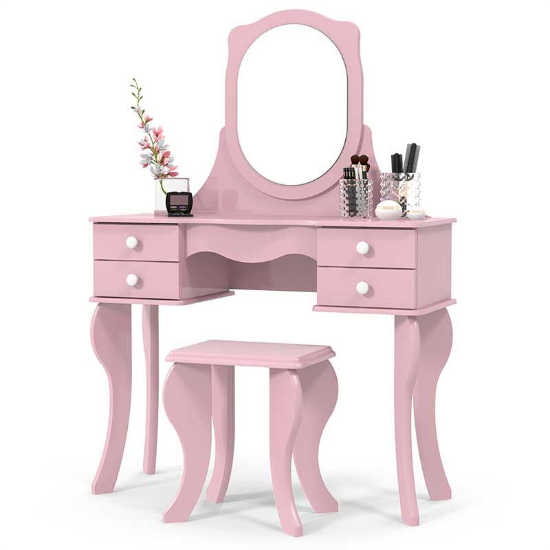 Penteadeira Com Banqueta Espelho 4 Gavetas Princesa Patrimar Rosa