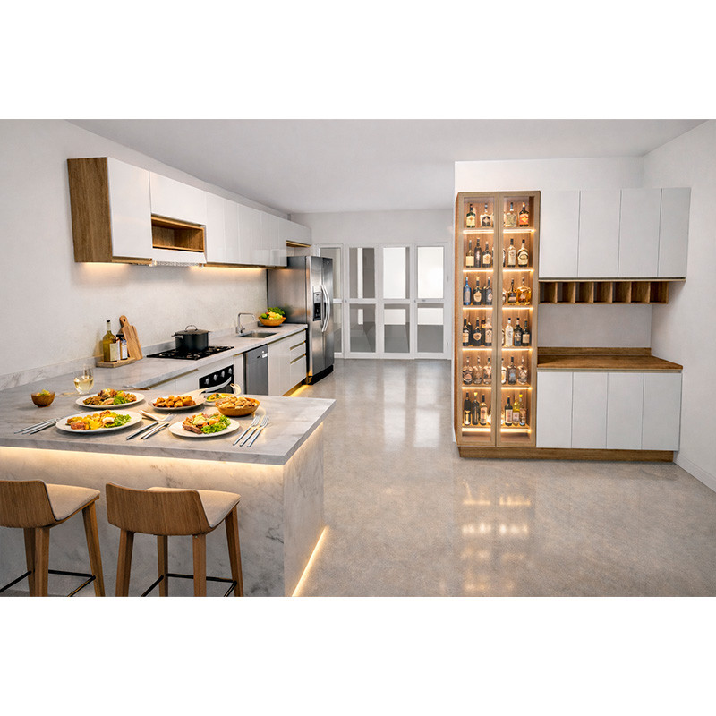 Projeto Cozinha Tatiane com Cristaleira Gold J Robel Hanover/Branca