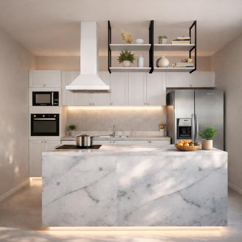 Projeto Cozinha Deborah 350cm Com Ilha 188cm Provence Robel Branca