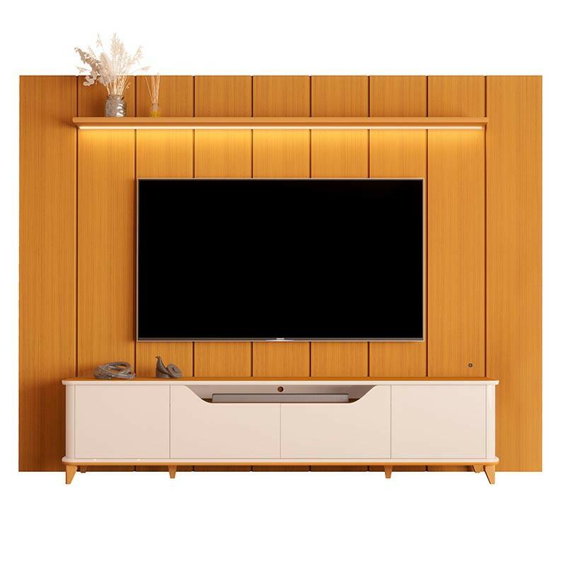 Rack Aron 240cm com Painel Ripado Lumi 280x240cm Para TV até 85" EDN Cedro/Off White