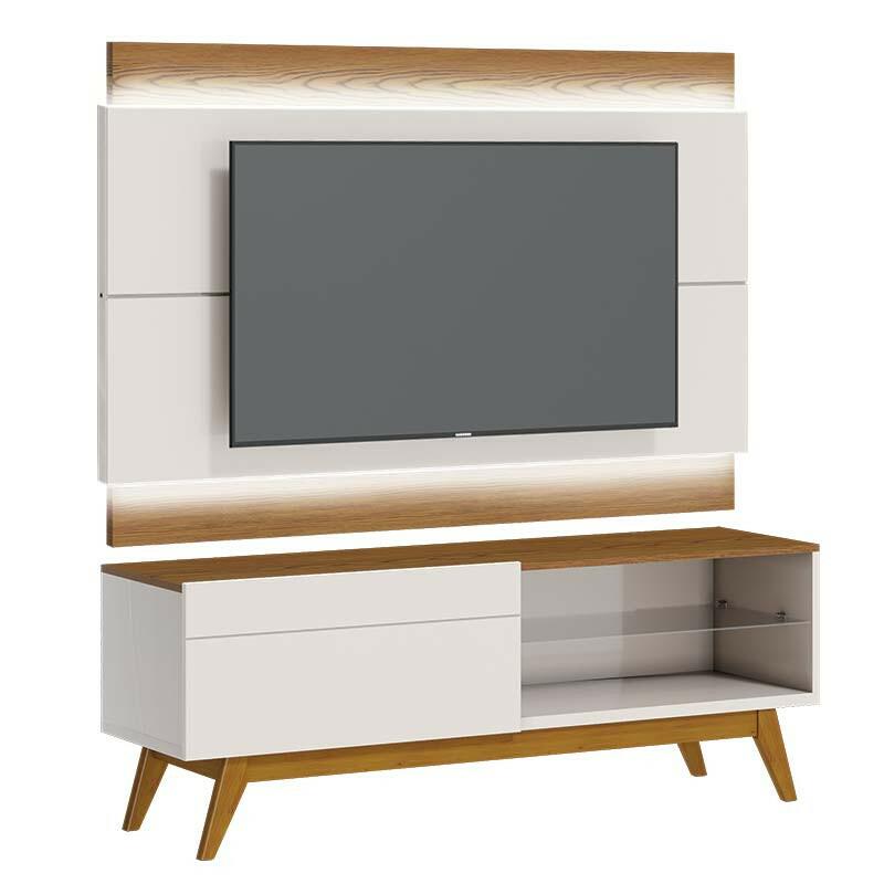 Rack com Painel Para TV 146cm 1 Gaveta Classic 1G 1.4 Com LED Imcal Off White/Freijo
