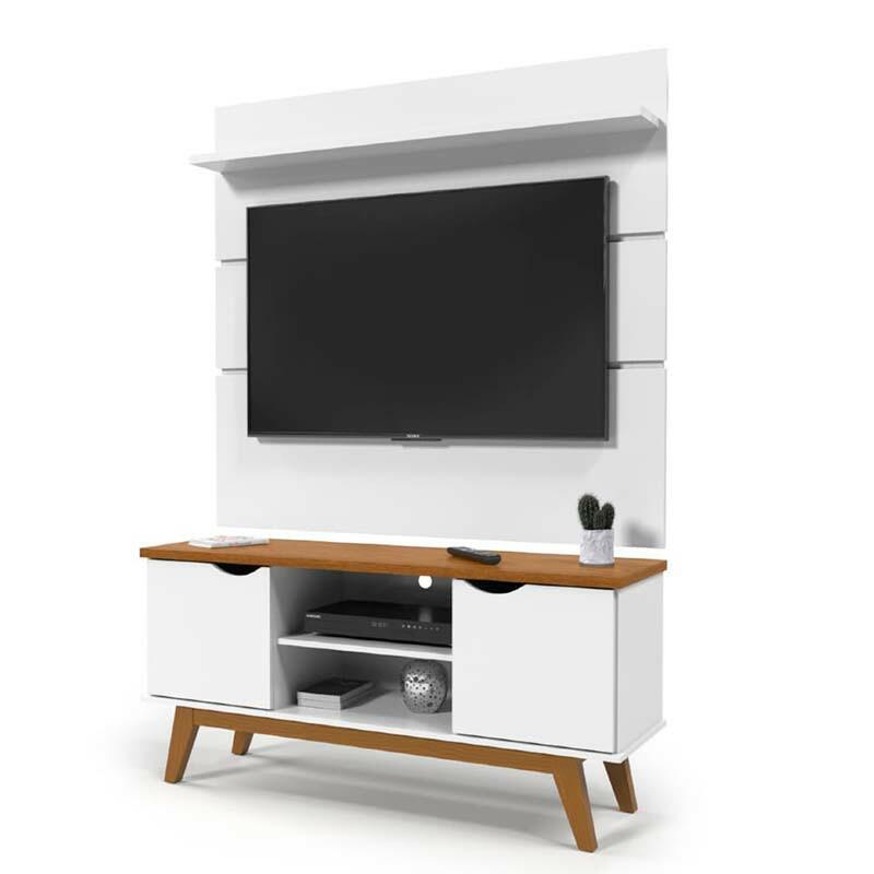 Rack com Painel Para TV 55 Polegadas 140cm Prism 1.4 Patrimar Branco/Cumaru