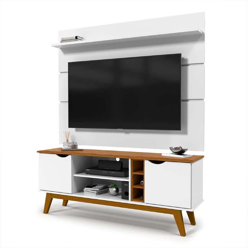 Rack com Painel Para TV 65 Polegadas 160cm Prism 1.6 Patrimar Branco/Cumaru