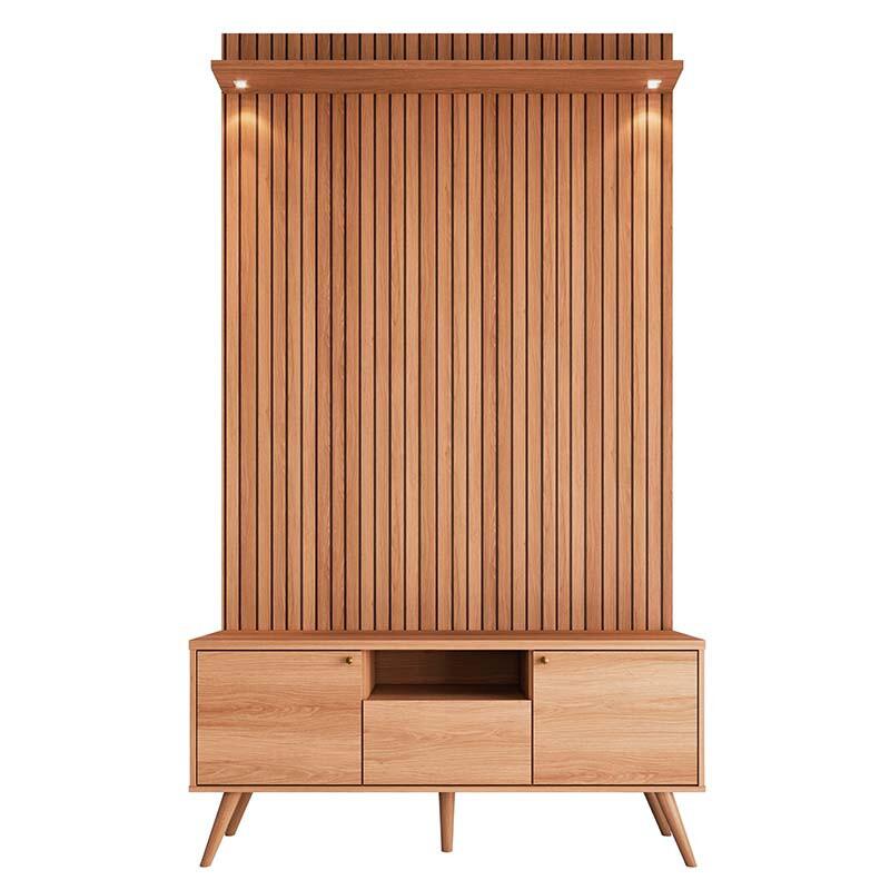 Rack Com Painel 136cm Para TV 55 Polegadas River 1.36 Lukaliam Jequitiba Ripado 3D