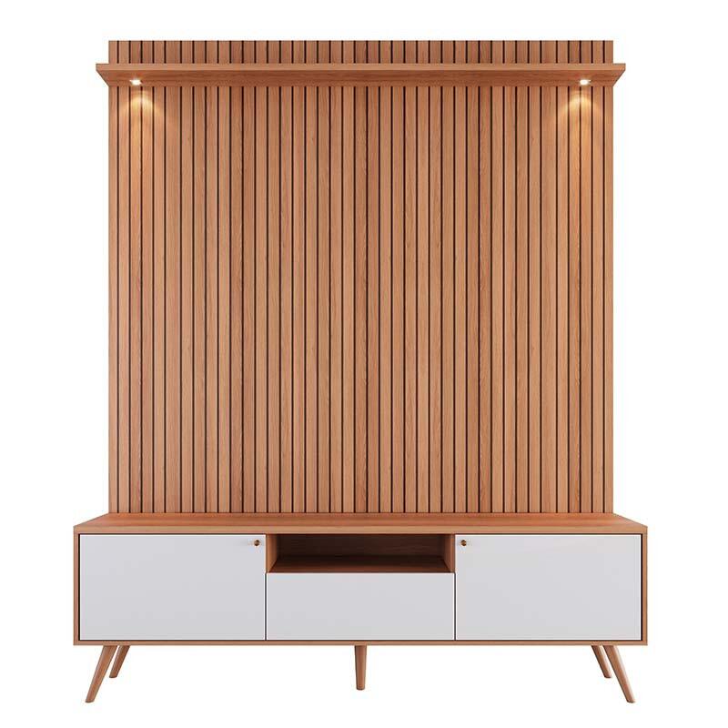 Rack Com Painel 183cm Para TV 70 Polegadas River 1.83 Lukaliam Off White/Jequitiba Ripado 3D