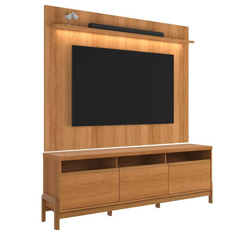 Rack Elegance 190cm + Painel Évora 180cm TV 75" Lukaliam Jequitiba