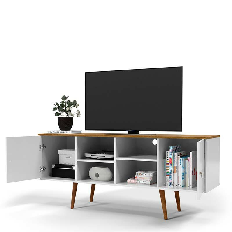 Rack Retrô Para TV 65 Polegadas 160cm Estrela Patrimar Branco/Cumaru