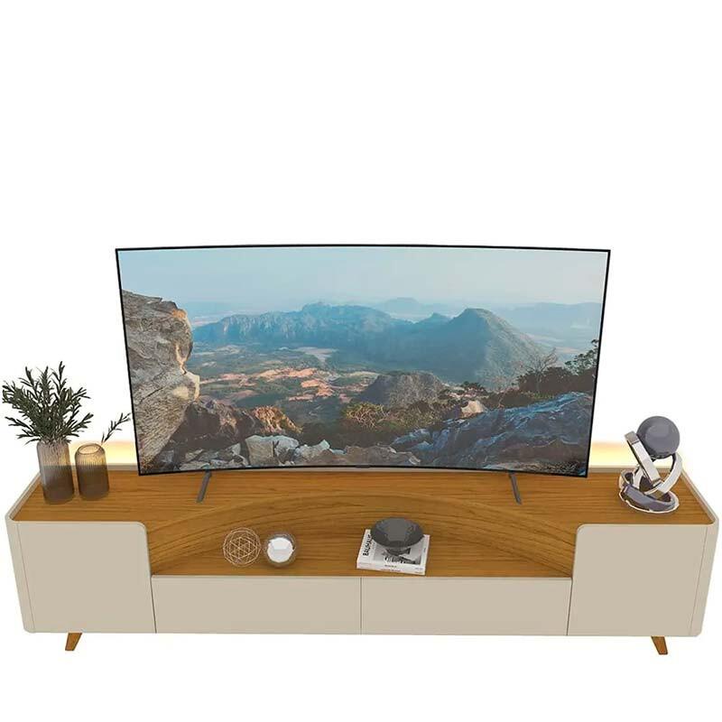 Rack Para TV Até 85 Polegadas Com LED 230cm Pés Madeira Infinity Gelius Off White/Naturale