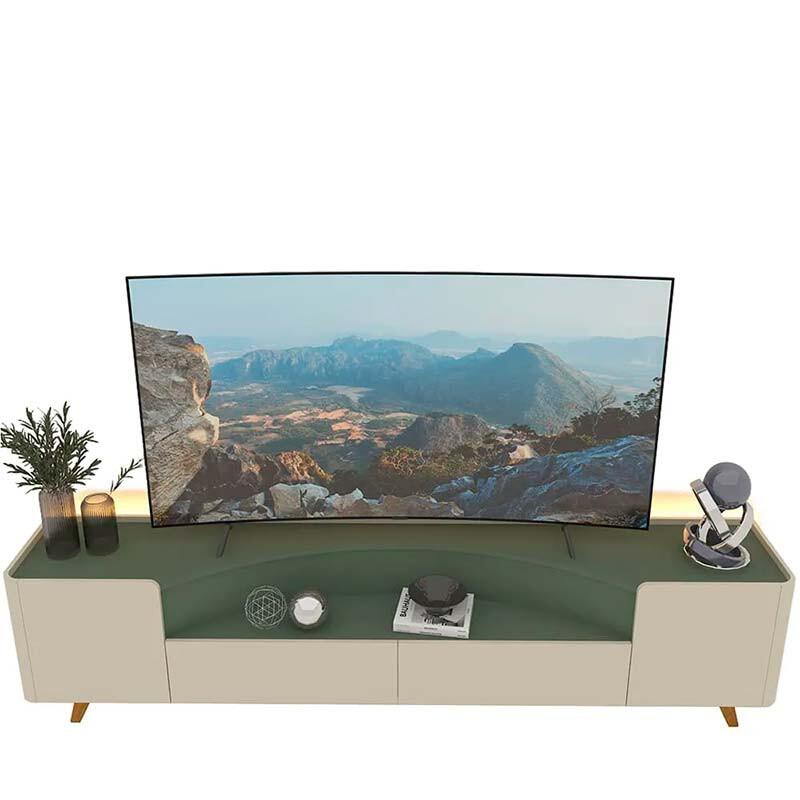 Rack Para TV Até 85 Polegadas Com LED 230cm Pés Madeira Infinity Gelius Off White/Verde Floresta
