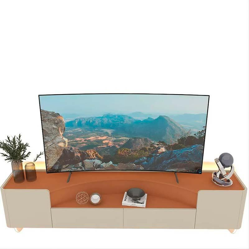 Rack Para TV Até 85 Polegadas Com LED 230cm Pés de Vidro Infinity Gelius Off White/Terracota