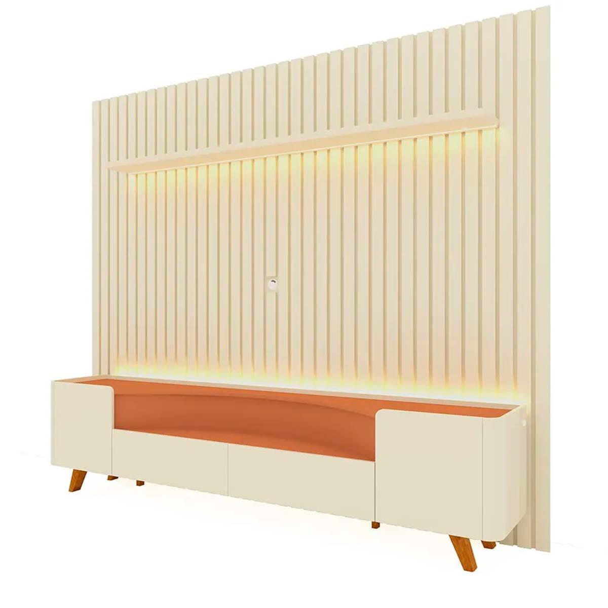Rack Infinity Pés Madeira Com Painel Ripado Nobre TV 85 Pol 230x250 Gelius Off White/Terracota